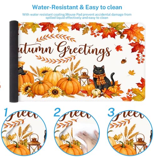 Large Mouse Pad, Mouse Pad, 31.5 x 15.7 Inch, Fall Pumpkin Cat | Autumn Leaves Non-Slip Desk Pad Keyboard and Mouse Desk Mat for Gamer, Office & Home - color: Pumpkin Cat Lantern