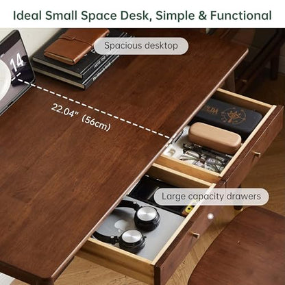 Computer Desk, Solid Wood Desk, Mid Century Modern Home Office, Writing Desk with Drawers for Study Bedroom Living Room 47.24" W - color: Walnut-rubberwood-5, size: 47"W