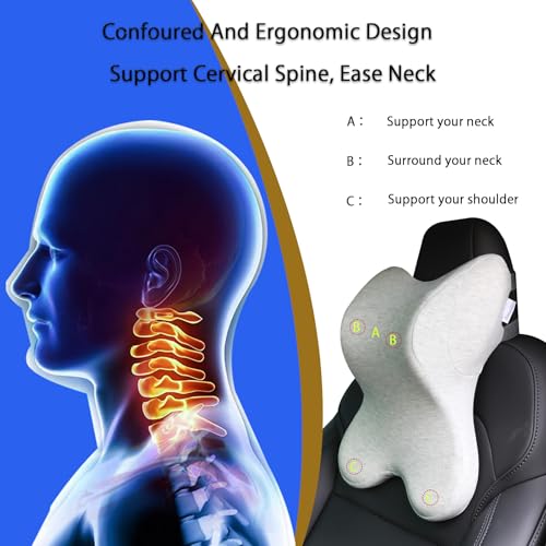 Car Neck Pillow for Driving Gaming Chair Headrest Pillow Office Chair Neck Pillow Ergonomic Design Double Straps Design Suitable for Different Heights - color: Light Grey