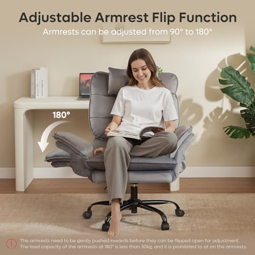Bestier Criss Cross Chair with Wheels, Wide Desk Chair Velvet Grey | 135° Reclining Swivel Executive Chair with Flip-Up Armrests and Headrest, Big and Tall Computer Desk Chair with Side Pockets - color: Grey Velvet, size: High Back