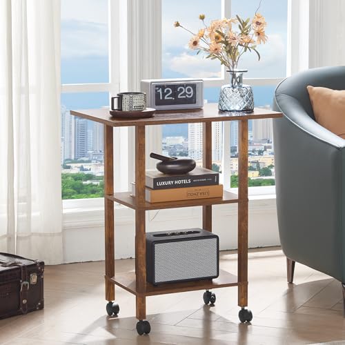 YUFAM 3 Tier Home Printer Stand with Storage, Brown - color: Brown, size: 15.75"D×23.65"W×25.7"H