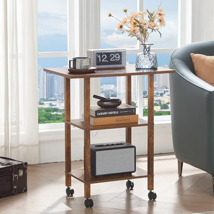 YUFAM 3 Tier Home Printer Stand with Storage, Brown - color: Brown, size: 15.75"D×23.65"W×25.7"H