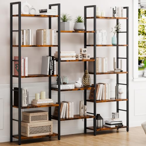 Shintenchi Large 5 Tier Bookshelf,Triple Bookcase, Tall Open Shelves - size: 5 Tier(Wide)