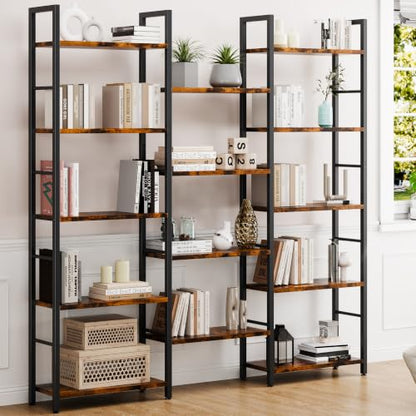 Shintenchi Large 5 Tier Bookshelf,Triple Bookcase, Tall Open Shelves - size: 5 Tier(Wide)