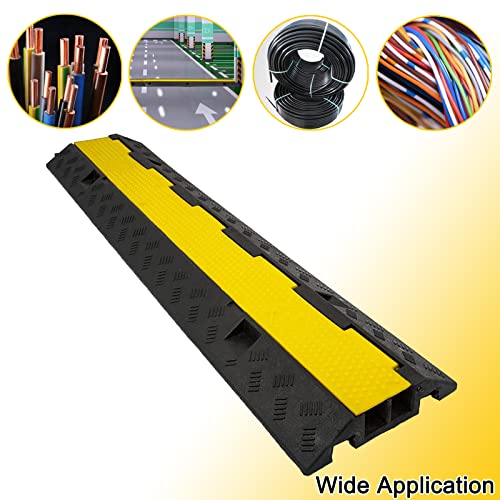 CXRCY Cable Ramp 4 Pack 2 Channel 11000lbs axle Capacity Floor Cable Cord Protector, Black & Yellow Speed Bumps Hose Protector Ramps for Wire/Hose/Pipe Hider Driveway &Outdoor 40x10x2 inch(L x W x H) - size: 4 Pack 2 Channel