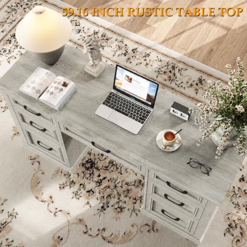Vabches Farmhouse 59'' Executive Desk with File Drawers, Grey - color: Grey, size: 59" W