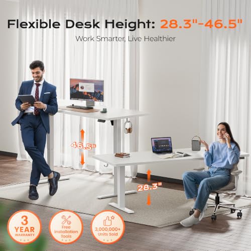 Huuger 71 x 30 Large Electric Standing Desk, Height Adjustable Computer Desk, 29.5" Deep Desktop, Stand up Gaming Office Table with 2 Hooks, 3 Preset Heights, for Home Office, White - color: White, size: 71*30 inch (no outlets)