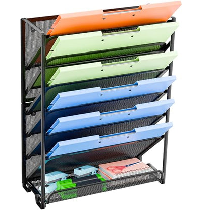 Simple Trending Wall File Organizer, Mesh 7-Tier Vertical Hanging File Holder, Desktop Metal Files Rack for Office and Home, Black