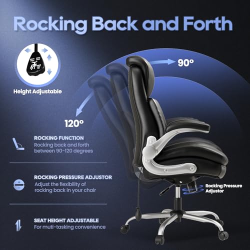 MALOL Office Chair Big and Tall- High Back Executive Office Chair- Ergonomic Home Computer Desk Chair with Padded Flip-up Arms, Adjustable Lumbar Support, Wide & Thick Seat for Adult-Black - color: Black