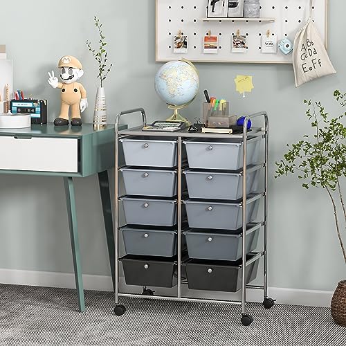 Giantex 10 Drawers Rolling Cart, Classroom Organizers, Storage Cart with Wheels, for Teacher Office Home School Supplies Tool Craft Art Paper, Black Gradient - color: Black Gradient, size: 10 Drawers Big