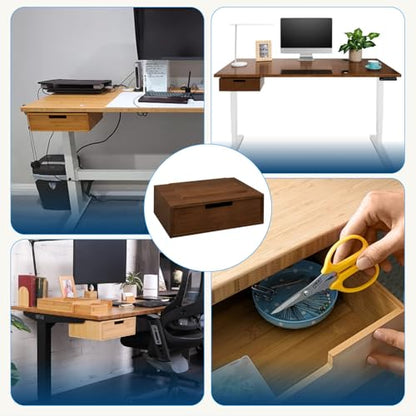 Bamboo Under Desk Drawer – Desktop Storage with 17 lb Capacity and Safety Stop Slide, Undermount Drawer and Standing Desk Accessories for Home Office (Dark Bamboo) - color: Dark Bamboo