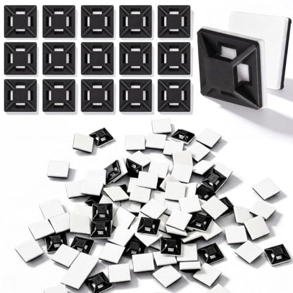 Reallnaive 300 Pcs 1/2'' Self Adhesive Cable Zip Tie Mounts for Desk, Black - color: Black, size: 1/2''