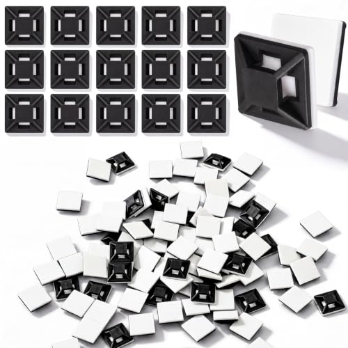 Reallnaive 300 Pcs 1/2'' Self Adhesive Cable Zip Tie Mounts for Desk, Black - color: Black, size: 1/2''