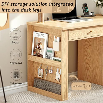 Ieejdn 47" Home Office Desks, Executive Desk, Farmhouse Computer Desk with Drawers and Charging Station, File Drawer, Storage Cabinet, Rustic Computer Writing Desk,Antique Natural - color: Natural, size: 47.24"