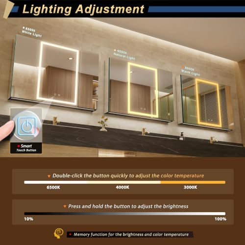 40*28 inch Three-door Aluminum LED Lighted Bathroom Medicine Mirror Cabinet | Light Adjustable, Sockets & USBs inside, Anti-Fog, Easy to Install - color: 40*28 Three-door