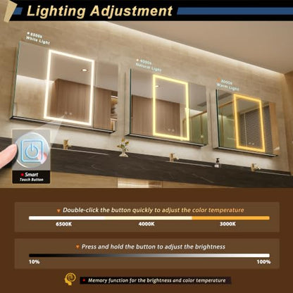 40*28 inch Three-door Aluminum LED Lighted Bathroom Medicine Mirror Cabinet | Light Adjustable, Sockets & USBs inside, Anti-Fog, Easy to Install - color: 40*28 Three-door