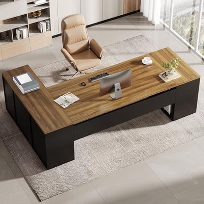 Tribesigns 85.8-Inch L-Shaped Executive Desk, Extra Large Home Office Desk - color: Brown & Black