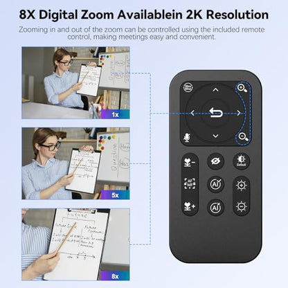 2K AI Webcam USB 3.0 with HDR 8X Digital Zoom & Microphone for PC - color: Onyx Black