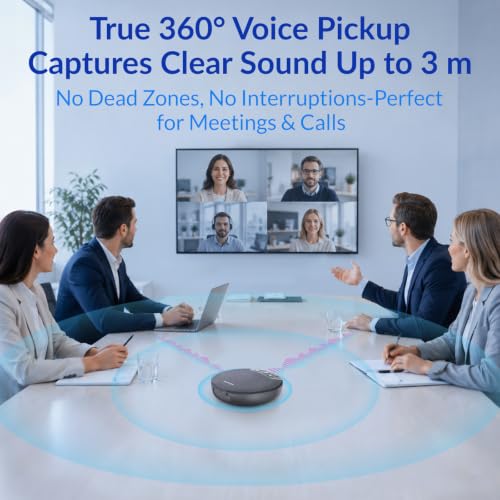 Speakerphone, Conference Speaker with 4 Mics, 360° Enhanced Voice Pickup - color: Supports 2-Unit Daisy-Chaining