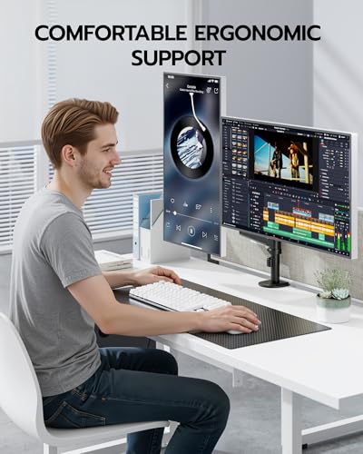 ARES WING Dual Monitor Mount - 17 to 40 Inch Screen Monitor Arm, Black | Ultrawide Monitor Arm for Heavy Duty Curved Screen up to 26.4 lbs with Clamp/Grommet Desk Mount, 75/100 Vesa Mount - size: Dual Monitor Arm