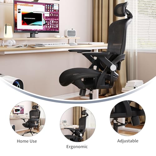 Office Chair Ergonomic Desk Chair with Lumbar Support&Headrest&Flip-up Arms Height Adjustable Rocking Swivel High Back Computer Chair Multi-Angle from 90° to 130° with 350LBS Capacity(04black) - color: 04black