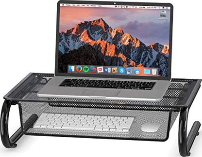 Simple Houseware Mesh Monitor Riser with Drawer, Black