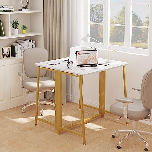 WOHOMO Folding Desk, 39.4" Foldable Computer Table for Small Spaces, Gold - color: White and Gold, size: Large Size:39.4 x 15.7