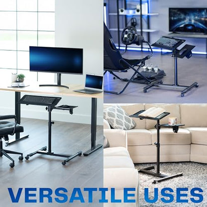 VIVO Black Mobile Keyboard Tray and Mouse Pad Cart, CART-KB1A