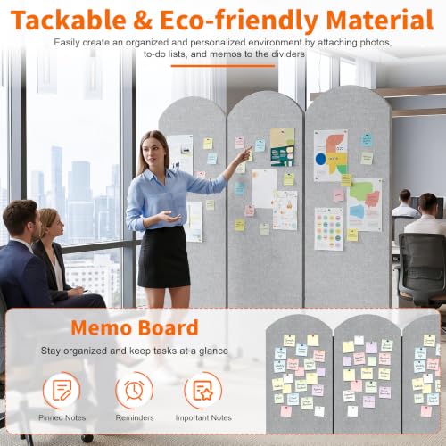 Office Divider Privacy Panel with Wheels, 72 x 66 Inch Freestanding Room Partition Wall, Portable Temporary Wall, 3 Panel Acoustic Screen for Office, Study, Classroom (Arc-Light Gray) - color: Arc-light Gray