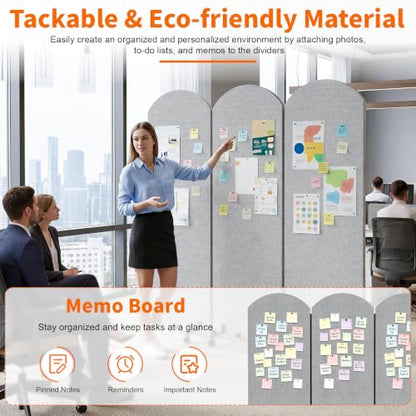 Office Divider Privacy Panel with Wheels, 72 x 66 Inch Freestanding Room Partition Wall, Portable Temporary Wall, 3 Panel Acoustic Screen for Office, Study, Classroom (Arc-Light Gray) - color: Arc-light Gray