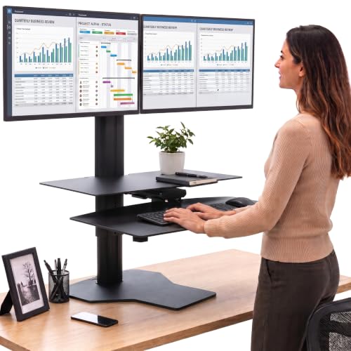 Sit2Stand Standing Desk Converter with Dual Monitor Mount – 18” Height Adjustable Sit-Stand Workstation – Black