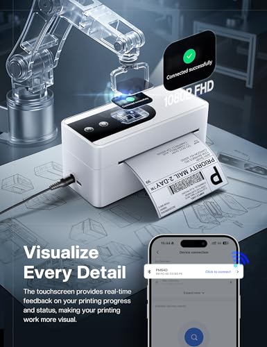 Phomemo Thermal Label Printer with Touch Screen | Wireless Bluetooth shipping label printer for small business, compatible with Amazon Shopify UPS USPS Android iOS Windows Mac - color: White