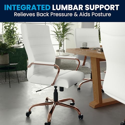 Flash Furniture LeatherSoft Executive Office Chair, White/Rose Gold | 360° Swivel, Height Adjustable, Commercial Grade - color: White Leathersoft/Rose Gold Frame