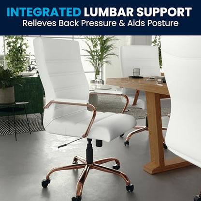 Flash Furniture LeatherSoft Executive Office Chair, White/Rose Gold | 360° Swivel, Height Adjustable, Commercial Grade - color: White Leathersoft/Rose Gold Frame