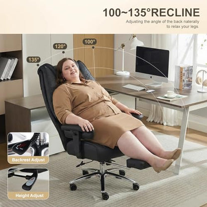 EXCEBET Big and Tall Office Chair 400lbs Wide Seat, Leather High Back Executive Office Chair with Foot Rest, Ergonomic Chairs Lumbar Support for Lower Back Pain Relief (Black) - color: Black