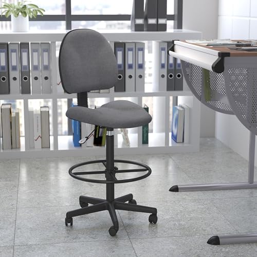 BizChair Gray Patterned Fabric Adjustable Height Drafting Chair with Adjustable Foot Ring - color: Grey