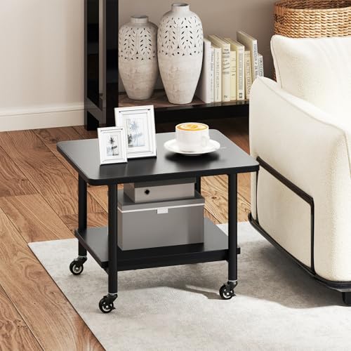 GOFLAME Under Desk Printer Stand, 2-Tier Mobile Printer Table with Storage Shelf, Metal Frame, Rolling Printer Cart Holder Storage Rack with Lockable Wheels for Home Office, Black - color: Black