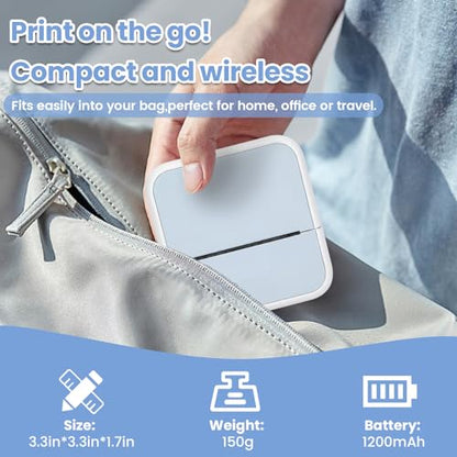 Sticker Printer with 4 Roll Paper Portable Inkless Printer - Blue - color: Blue