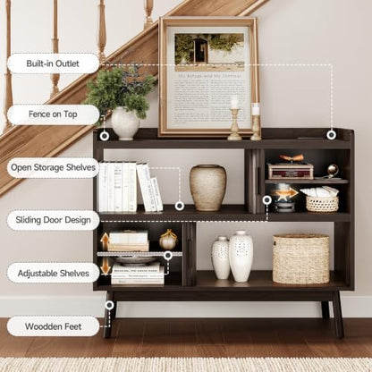 ONBRILL 44" Sideboard Buffet Cabinet with Outlet & Sliding Door, Brown - color: Brown, size: 44"