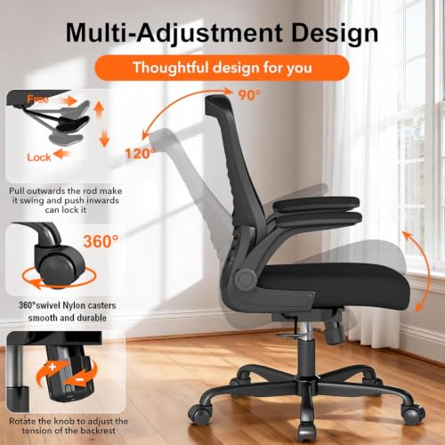 Ergonomic Office Chair, Comfy Mesh Desk Chair with Flip-up Armrests