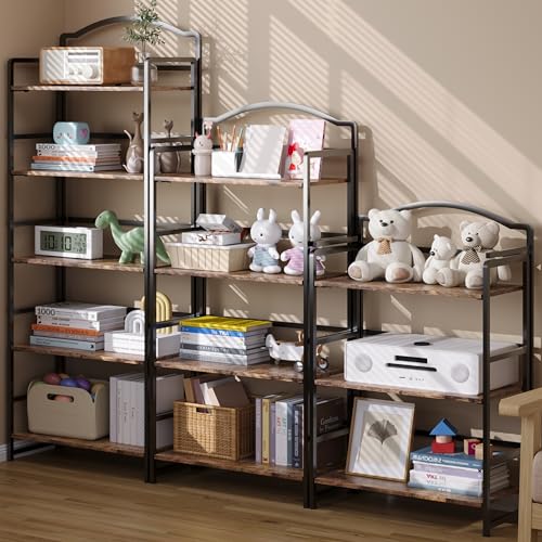 JSB 4 Tier No Assembly Folding Bookshelf, Arched Bookshelf, Foldable Bookcase for Living Room, Bedroom, Office,Skinny Bookshelf (Fire Brown) - color: Fire Brown, size: 4-Tier