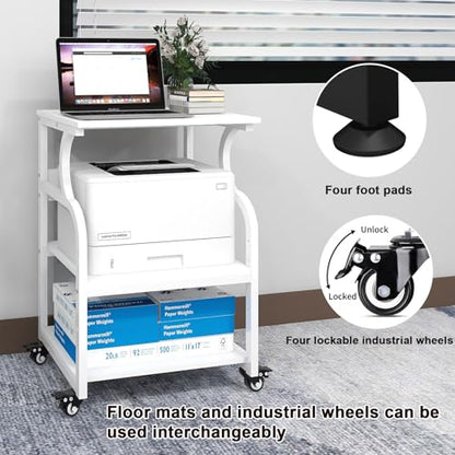 Natwind 3 Tier Large Printer Stand, 24"x20", with Charging Station,White - color: White