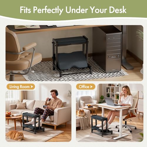 Double Step Foot Rest Under Desk, Adjustable Wooden Desk Foot Rest with 4 Heights, Ergonomic Foot Stool with Cushion for Office, Gaming & Study (Black) - color: Black