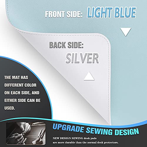 K KNODEL Large Sewing Leather Desk Mat, Desk Pad (Light Blue, 31.5"x15.7") - color: Light Blue/Silver, size: 31.5" x 15.7"