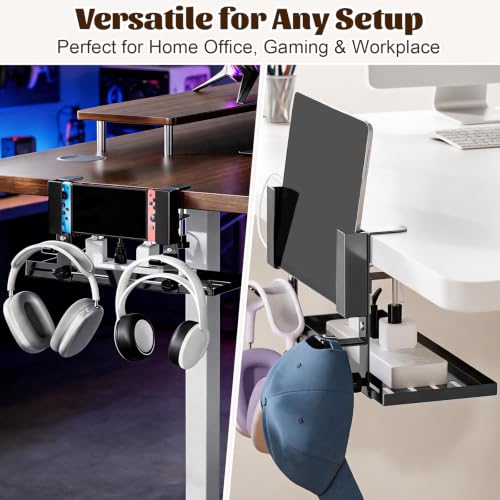 Desk Side Storage Organizer, Clamp-On Laptop Holder & Storage Shelf