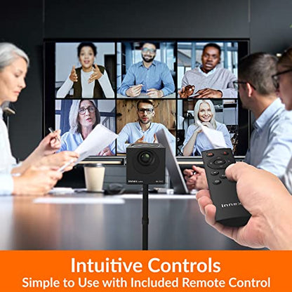 Innex Cube 4K 360 Degree Video Conference Camera with Multiple AI Modes, Dual Omnidirectional Mics, Remote, Plug and Play Conference Room Webcam for Zoom, Microsoft Teams, Open Space, Meeting Room - style: View Angle 360-degree