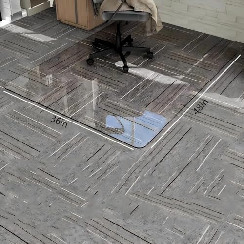 Glass Chair Mat Heavy 1/5" Thick Premium Tempered Glass Duty Hard Glass Chair Mats -for Office Chair on Carpet or Hard Floor with 4 Anti-Slip Pads 48" x 36" - size: 48" x 36"