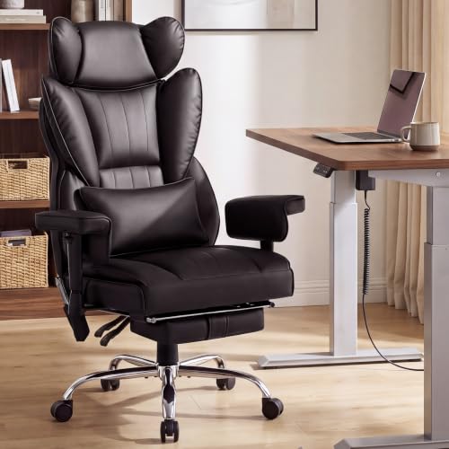 6 Points Massage Heated Home Office Chair with Foot Rest, Brwon - color: Brown