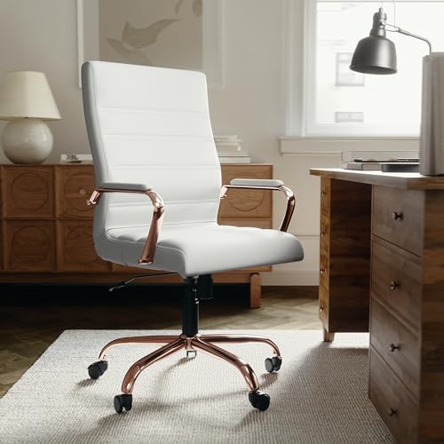 Flash Furniture LeatherSoft Executive Office Chair, White/Rose Gold | 360° Swivel, Height Adjustable, Commercial Grade - color: White Leathersoft/Rose Gold Frame