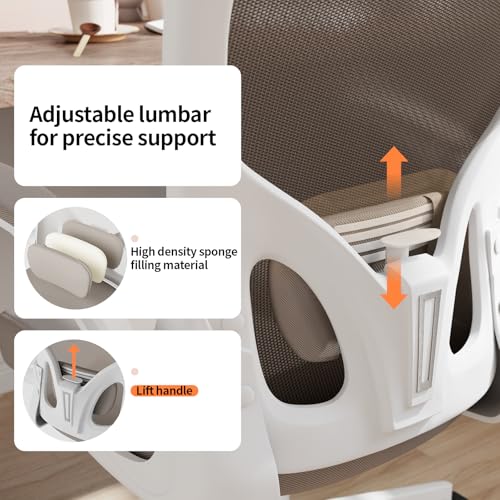 Office Chair Ergonomic Desk Chair with Lumbar Support&Headrest&Flip-up Arms Height Adjustable Rocking Swivel High Computer Chair Multi-Angle from 90° to 125° with 350LBS Capacity(White+Khaki-2) - color: White+khaki-2